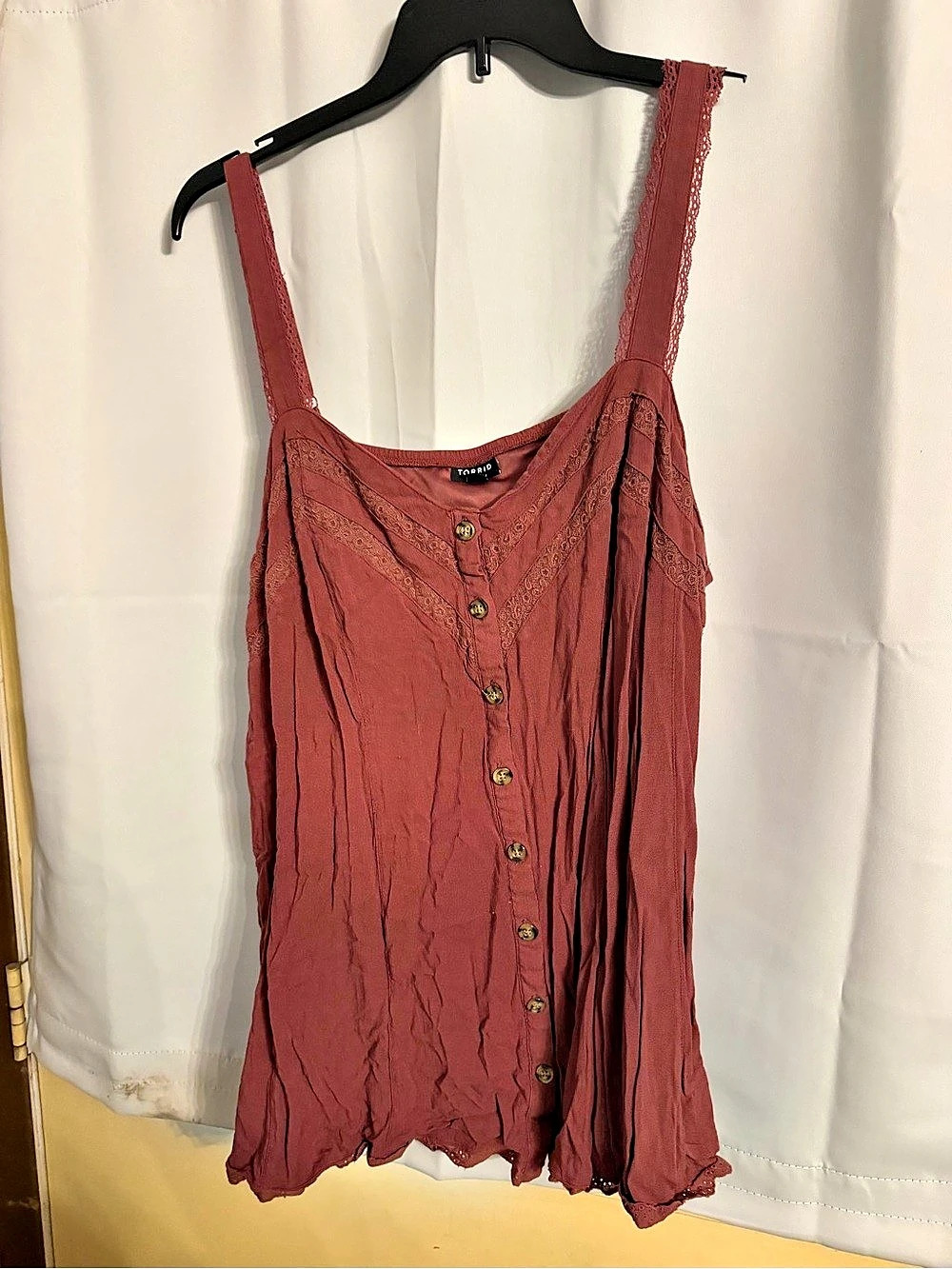 Torrid Lace Trim Button-Front Cami Burgundy Tank Top